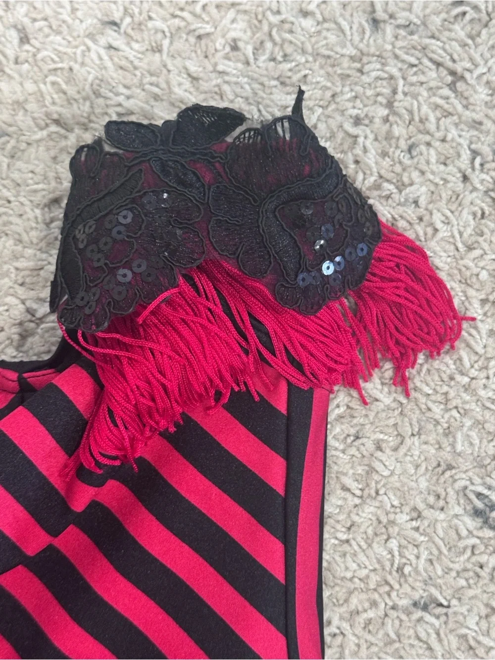 Weissman Black and Red Striped Dance Dress with Fringe Accent, Jazz Tap Costume